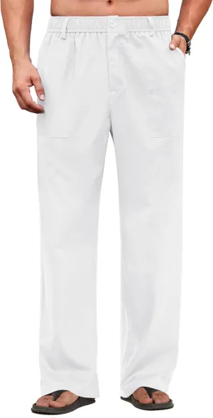 COOFANDY Men's Casual Linen Cotton Pants Elastic Waist Summer Beach Trousers Lightweight Yoga Vacation Pants