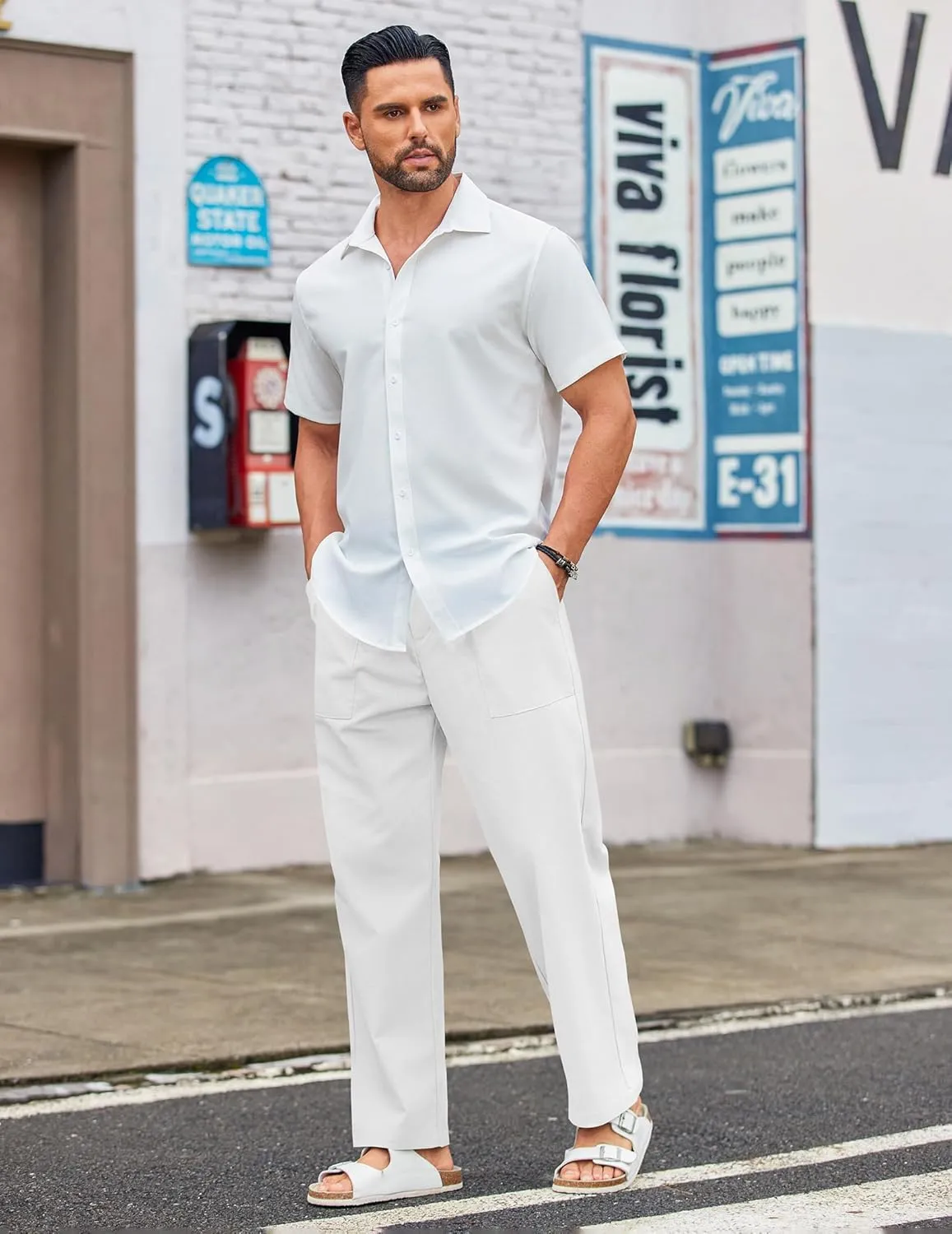 COOFANDY Men's Casual Linen Cotton Pants Elastic Waist Summer Beach Trousers Lightweight Yoga Vacation Pants