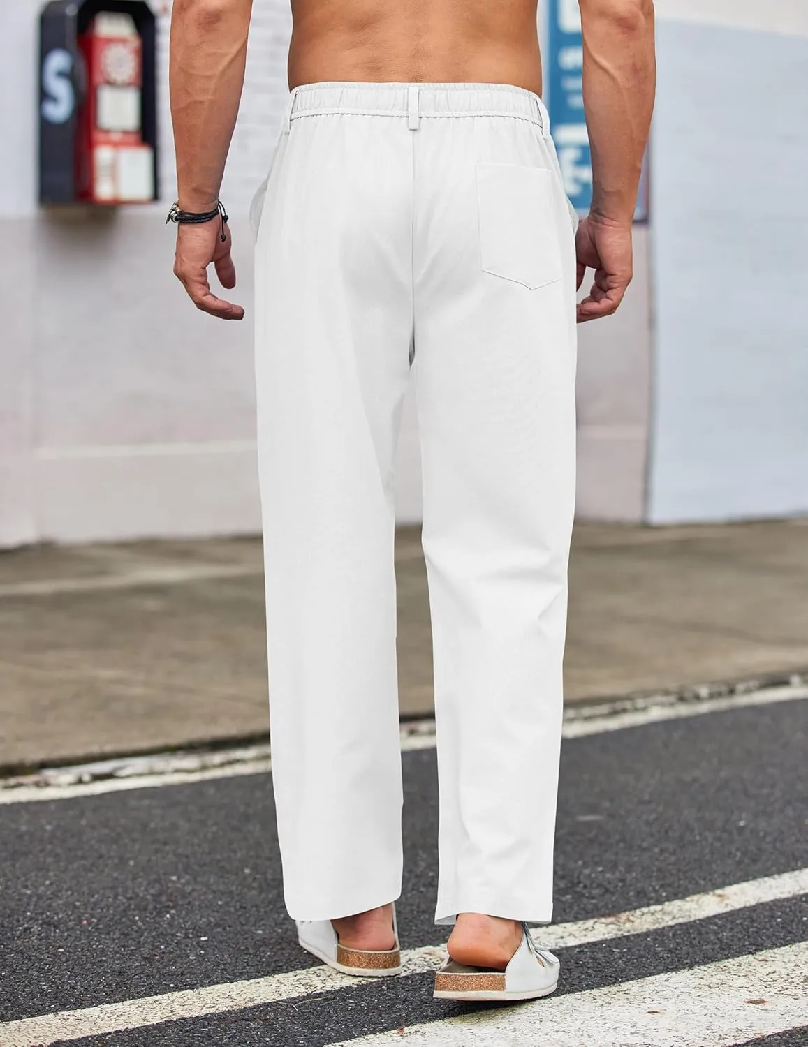 COOFANDY Men's Casual Linen Cotton Pants Elastic Waist Summer Beach Trousers Lightweight Yoga Vacation Pants