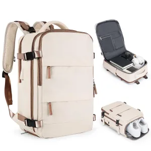coofay Large Travel Backpack Carry on Flight Approved Mochila De Viaje Personal Item Travel Bag Backpacks for Men Women Carry on Backpack for Airplanes 18x14x8 Inches Travel Bag Beige with Brown