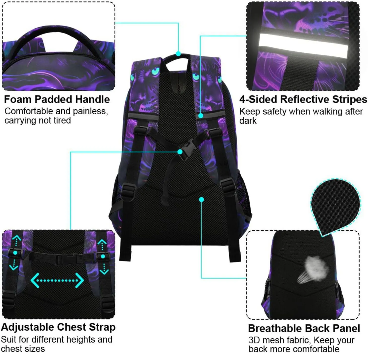 Cool Black Leopard Backpack for Boys Girls Kids Elementary Bookbag School Bag Students Daypack Travel Rucksack