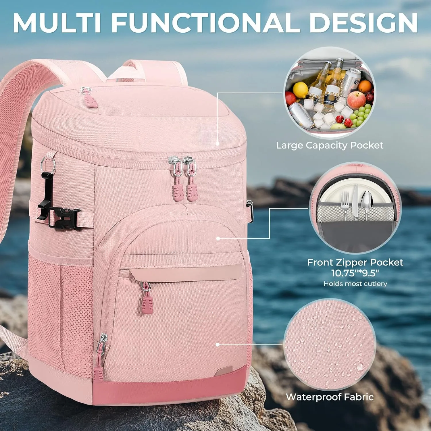 Cooler Backpack 35 Cans Soft Backpack Coolers Insulated Leak Proof Beach Cooler Bag for Men Women Waterproof Ice Chest Backpack Lunch Camping Hiking Picnic Travel Cooler Bags