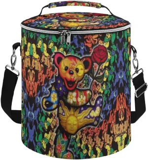 Cooler Bag Insulated Waterproof Circular Large Capacity Lightweight Collapsible Travel Camping Beach Ice Chest for Grateful Dancing Dead Bears Rose Graphic Cute