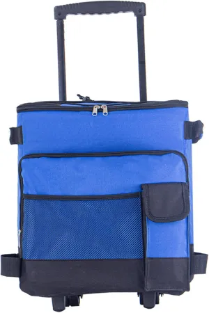 Cooler with Wheels and Pull 43L Large Cooler Waterproof Low Noise Rolling Foldable Multi-Pocket Zipper Closure Insulated for Outdoor, Blue with Wheels