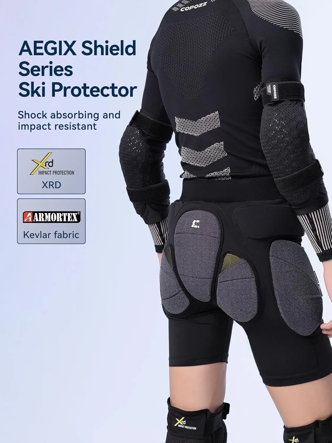 COPOZZ XRD Padded Shorts, Protective Hip Butt Pads, Crash Pad for ski Snowboarding Skating Skateboard for Men Women Youth
