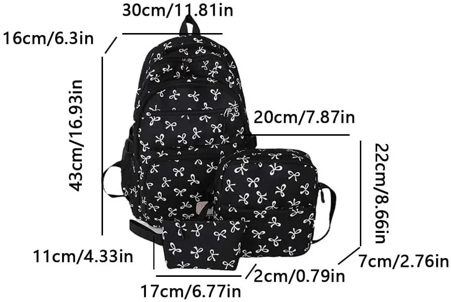 Coquette Bow Backpack - Cute Kawaii Backpack Set Aesthetic Daypack Bow Rucksack (A03 Bow Black)