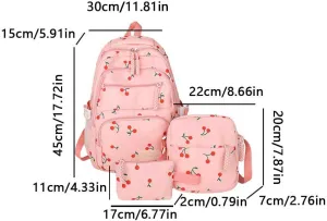 Coquette Cherry Backpack - Cute Kawaii Backpack Set Aesthetic Daypack Cute Rucksack (C01 Cherry Pink)
