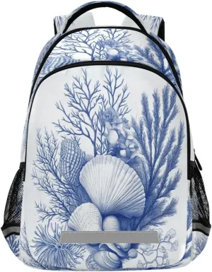 Coral Branches Seashells Seaweed Anemones Backpack for Boys Girls Kids Elementary Bookbag School Bag Students Daypack Travel Rucksack