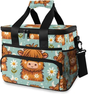 Cow Daisy Farm Animal Cute Cooler Bag Insulated Cooler Soft Sided Cooler 24 Can Portable Picnic Bag Large Leakproof Lunch Bag Box for Beach Grocery Camping Travel Car Men Women