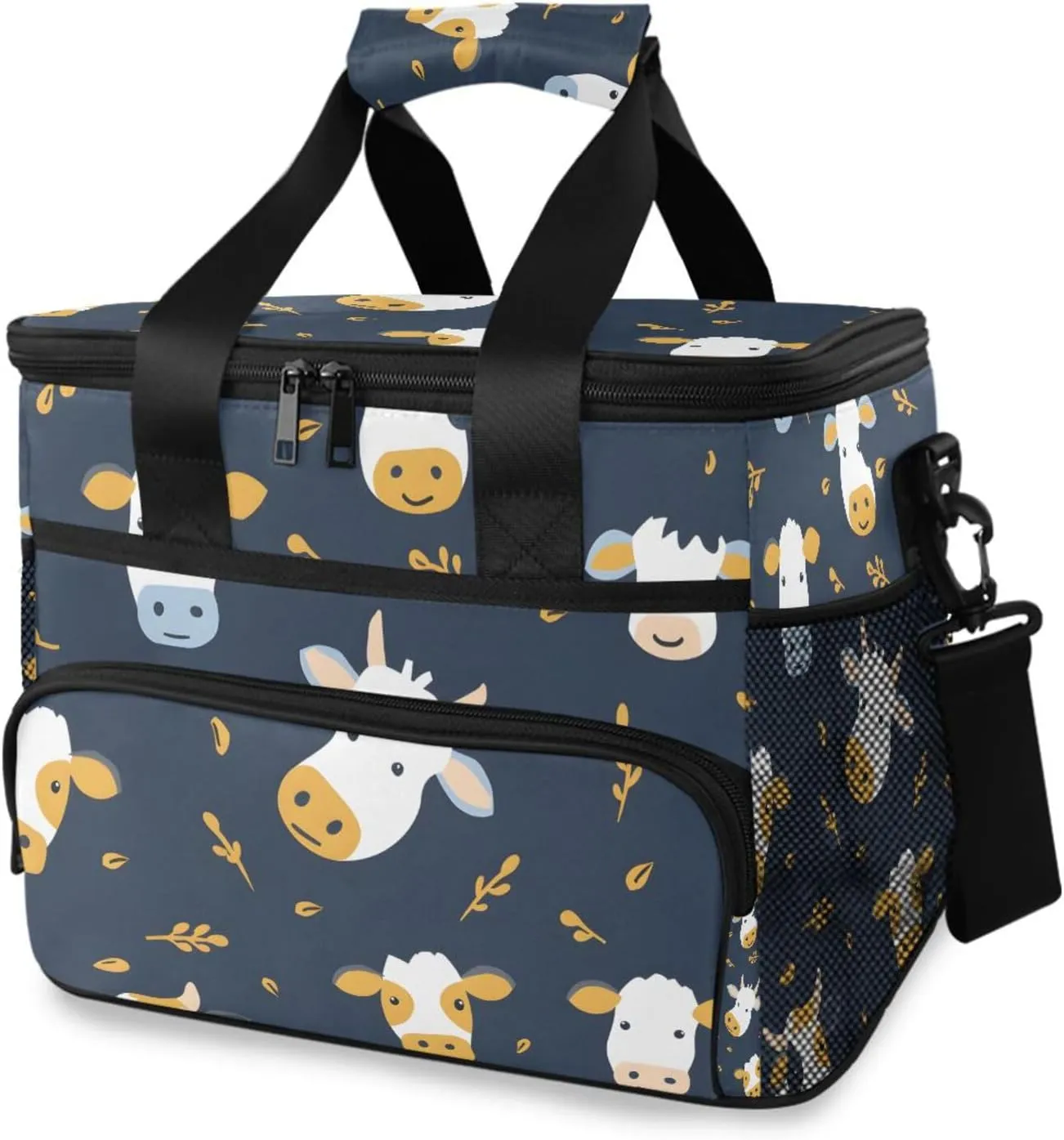 Cow Farmhouse Blue Cooler Bag Insulated Cooler Soft Sided Cooler 24 Can Portable Picnic Bag Large Leakproof Lunch Bag Box for Beach Grocery Camping Travel Car Men Women