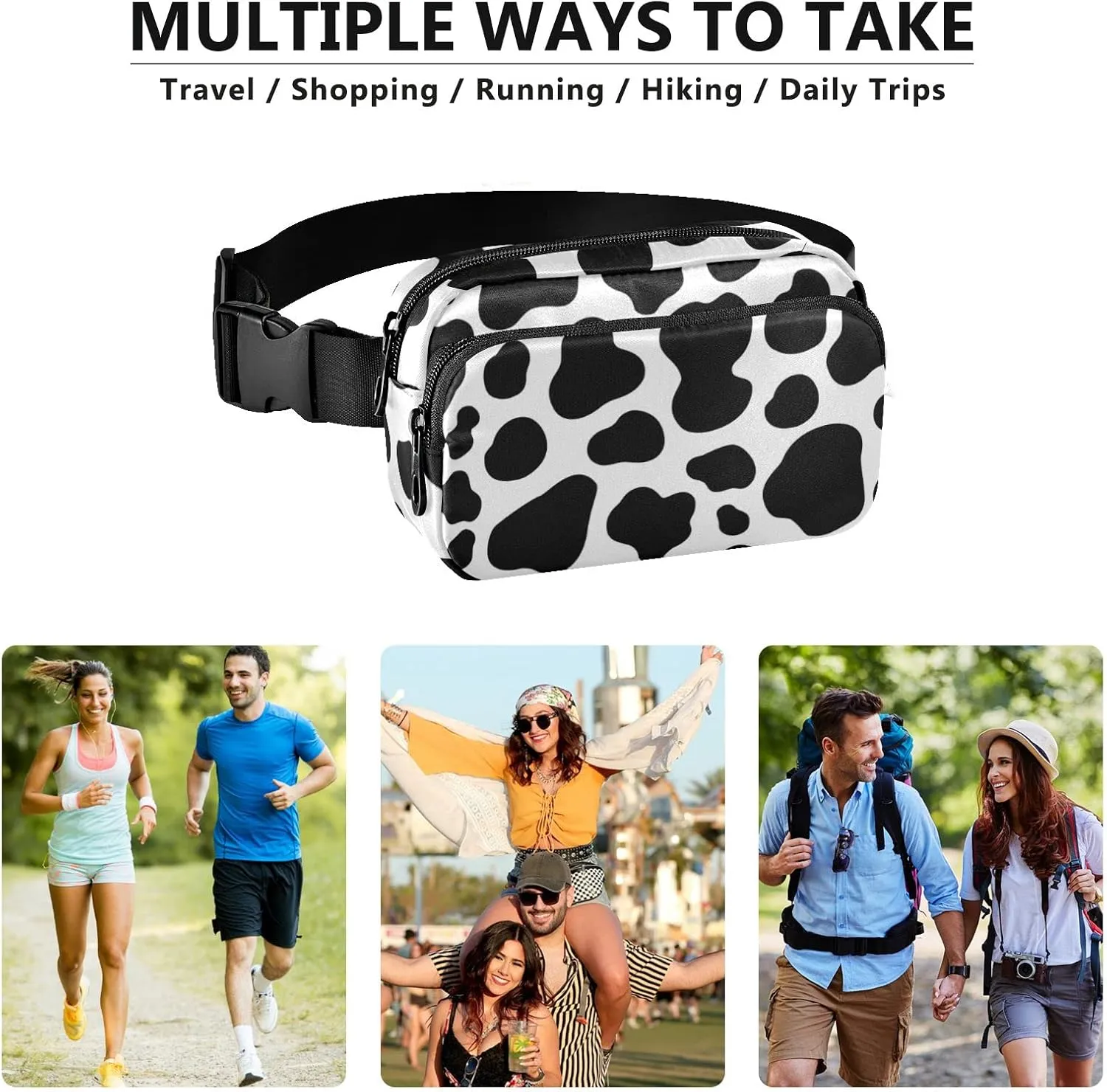 Cow Pattern Fanny Packs for Women Men Belt Bag with Adjustable Strap Fashion Waist Packs Crossbody Bag Waist Pouch for Outdoor Hiking Running Travel