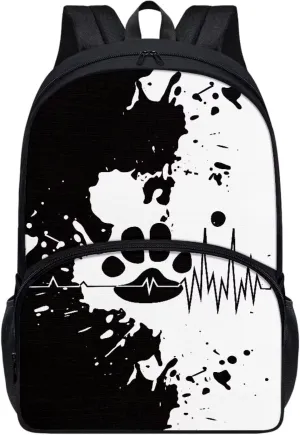 Cozeyat Cute Shoulder Backpack for School, Black White Splashing Ink Paw Design School Bag for Kids, 17 Inches Rucksack with 2 Side Pocket