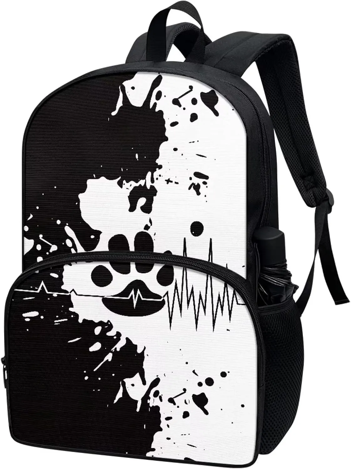 Cozeyat Cute Shoulder Backpack for School, Black White Splashing Ink Paw Design School Bag for Kids, 17 Inches Rucksack with 2 Side Pocket
