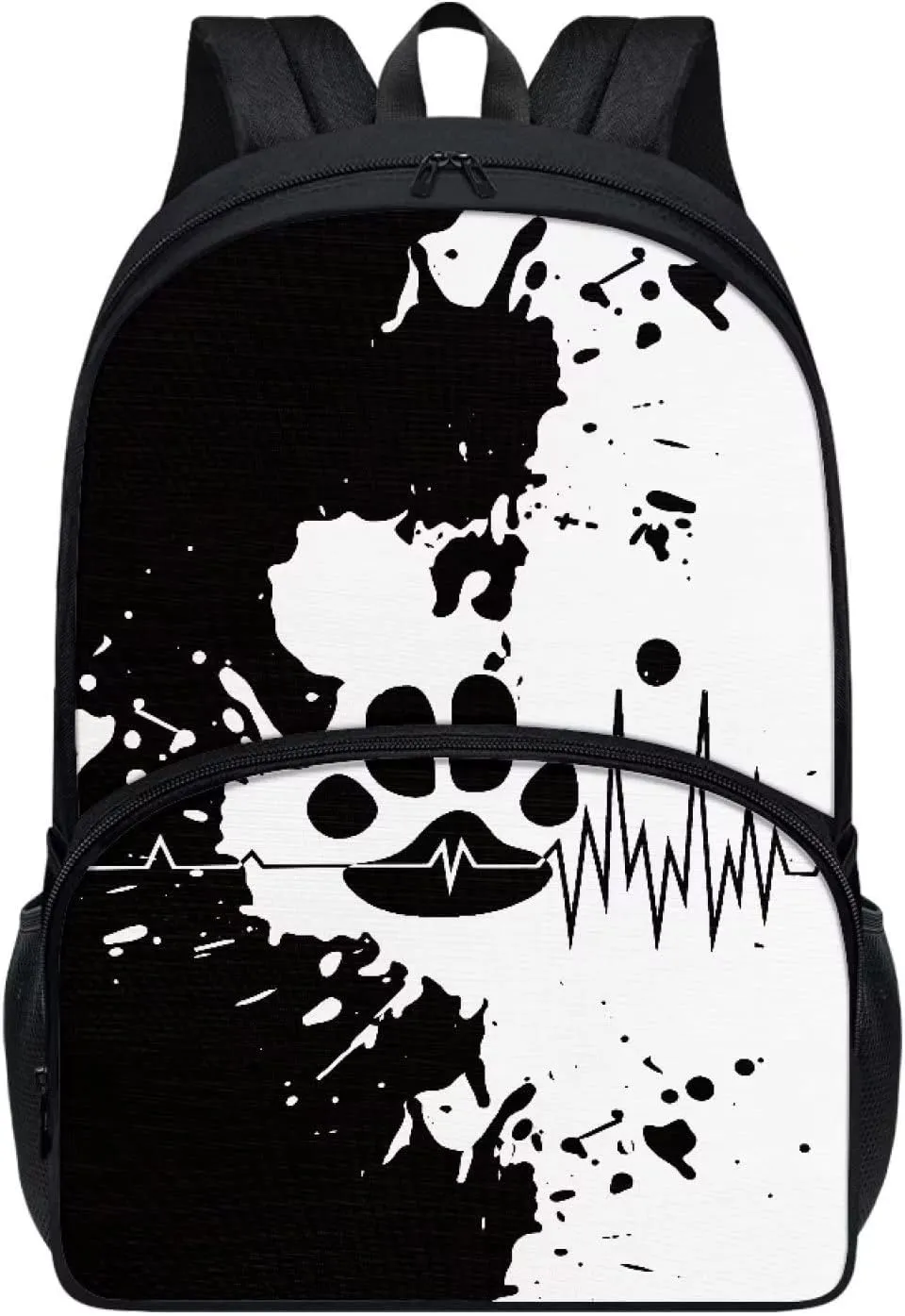 Cozeyat Cute Shoulder Backpack for School, Black White Splashing Ink Paw Design School Bag for Kids, 17 Inches Rucksack with 2 Side Pocket