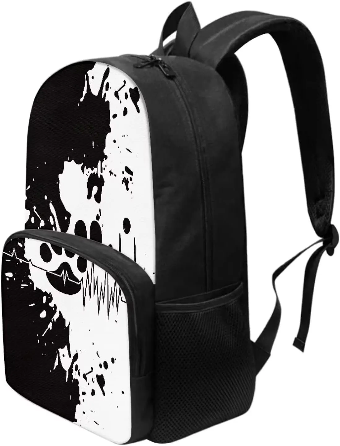 Cozeyat Cute Shoulder Backpack for School, Black White Splashing Ink Paw Design School Bag for Kids, 17 Inches Rucksack with 2 Side Pocket