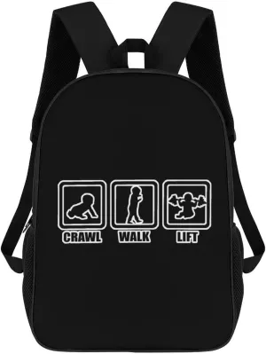 Crawl Walk Lift 17 Inch Travel Backpack Casual Daypacks Computer Shoulder Bag for Work Shopping Unisex