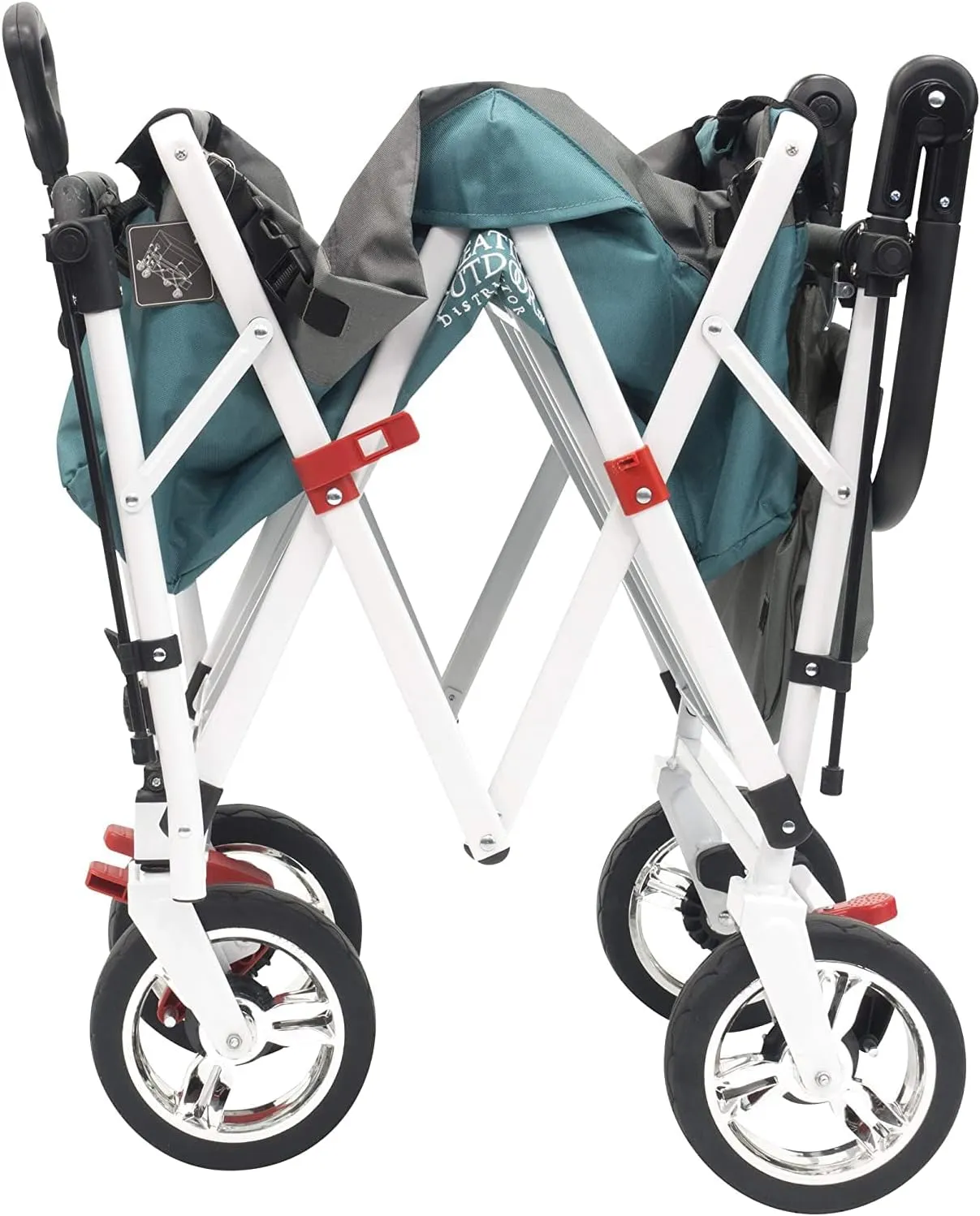 Creative Outdoor Distributor Push and Pull Double Stroller for Toddlers & Kids with Removable Canopy and Seat Belt Harnesses, Collapsible Folding Garden Cart, Adjustable Handle, Beach Wagon (Teal)