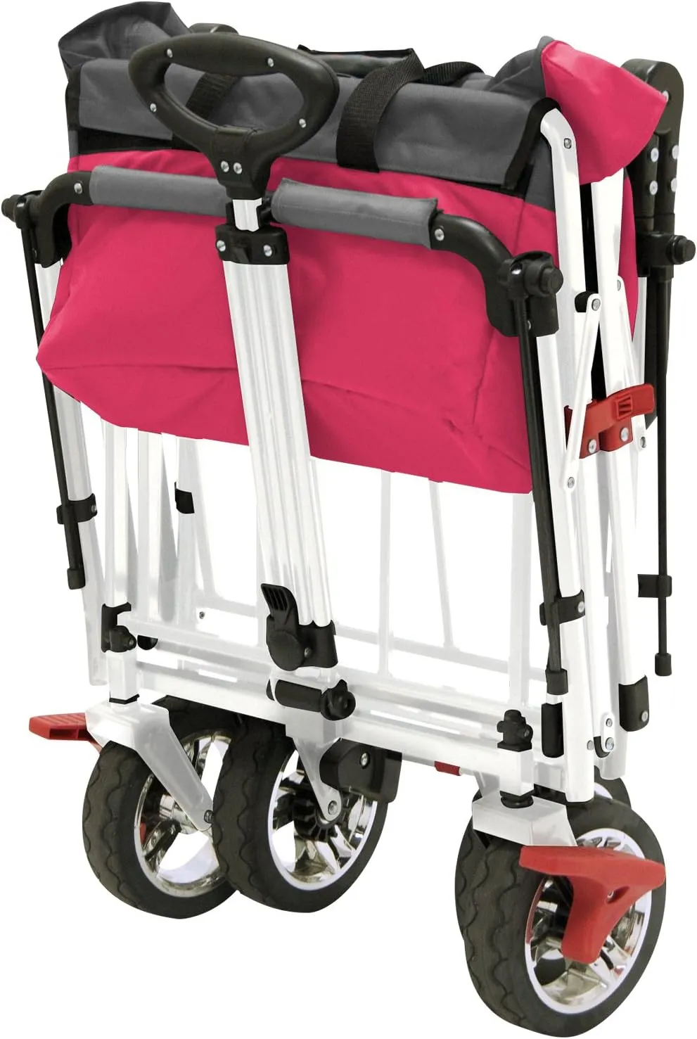 Creative Outdoor Wagon, Push and Pull Double Stroller for Toddlers & Kids with Removable Canopy and Seat Belt Harnesses, Collapsible Folding Garden Cart, Adjustable Handle, Beach Wagon (HOT Pink)