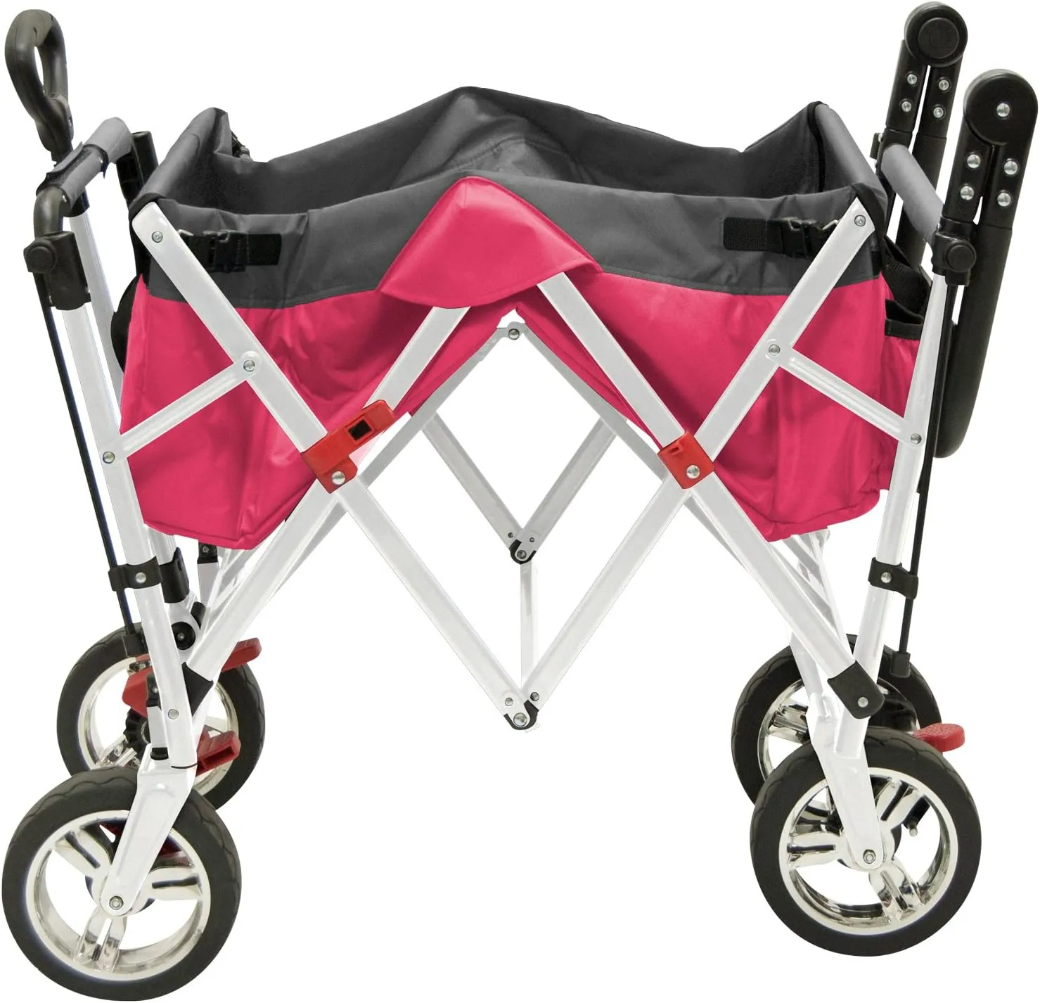Creative Outdoor Wagon, Push and Pull Double Stroller for Toddlers & Kids with Removable Canopy and Seat Belt Harnesses, Collapsible Folding Garden Cart, Adjustable Handle, Beach Wagon (HOT Pink)