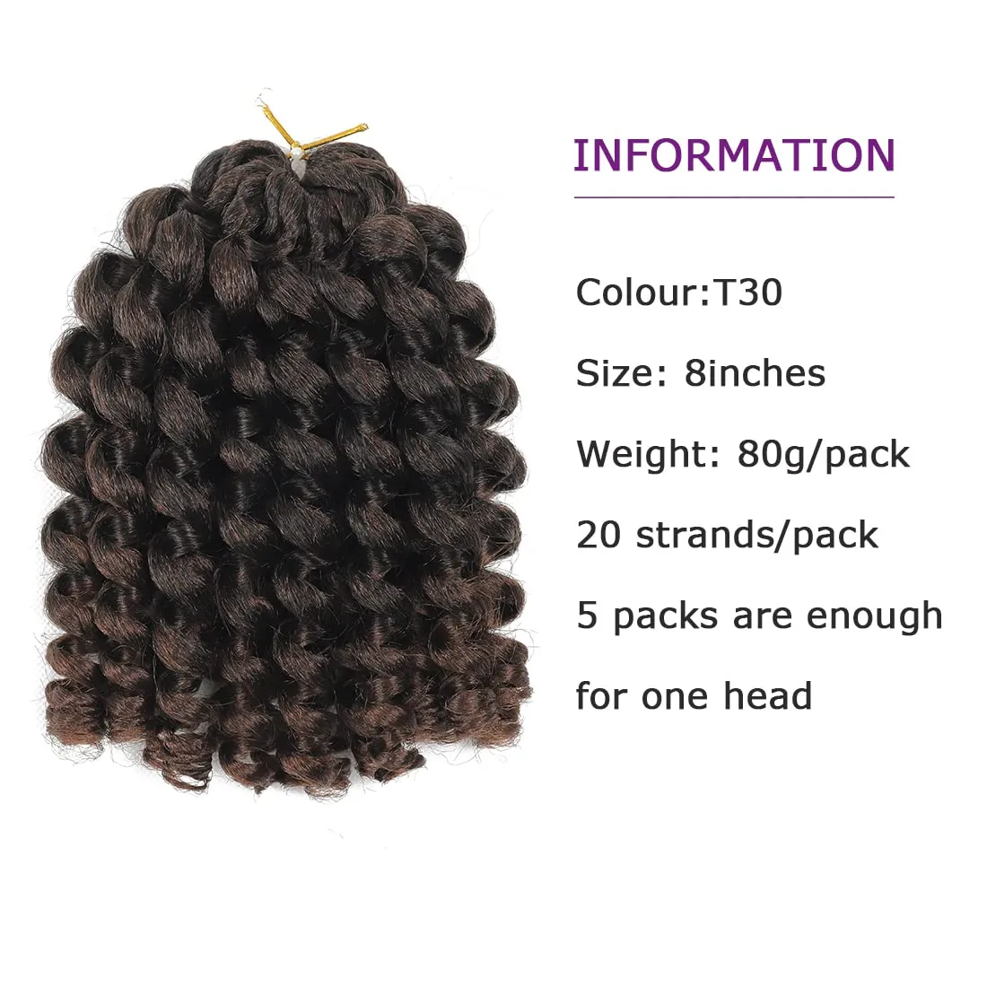 Crochet Braids Hair 8 Inch 5 Pack Jamaican Bounce Wand Curl Crochet Hair Synthetic Braiding Hair Extension Twist Crochet Hair (8 Inch (Pack of 5), T30)