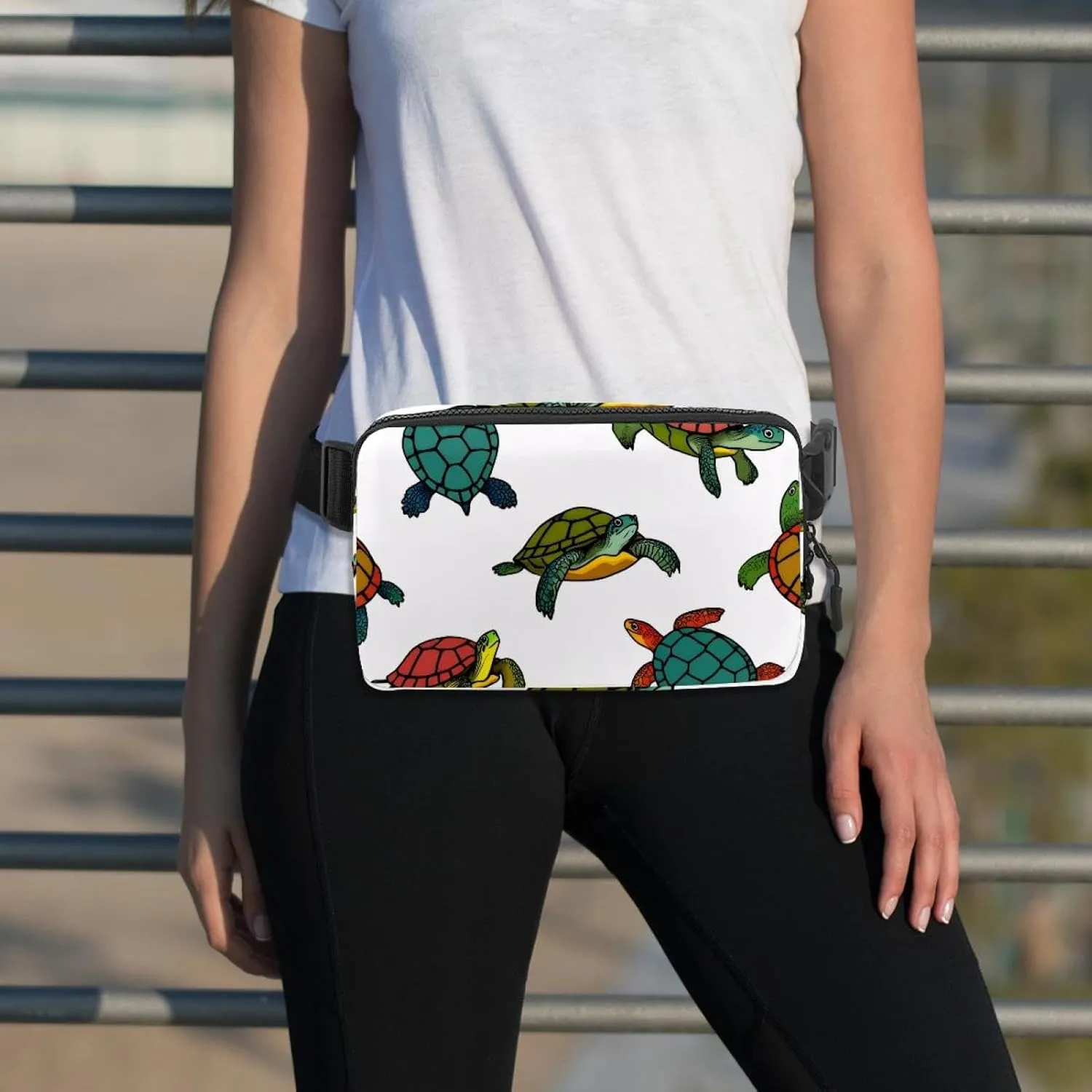 Crossbody Belt Bag for Women Men, Colorful Turtle Fanny Packs with Zipper Pockets,Waterproof Waist Packs with Adjustable Strap for Workout Running Traveling Hiking