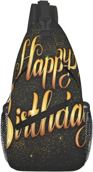 Crossbody Sling Bag for Men Women, Happy Birthday Golden Sling Backpack Shoulder Chest Bag, Anti Theft Travel Hiking Daypacks