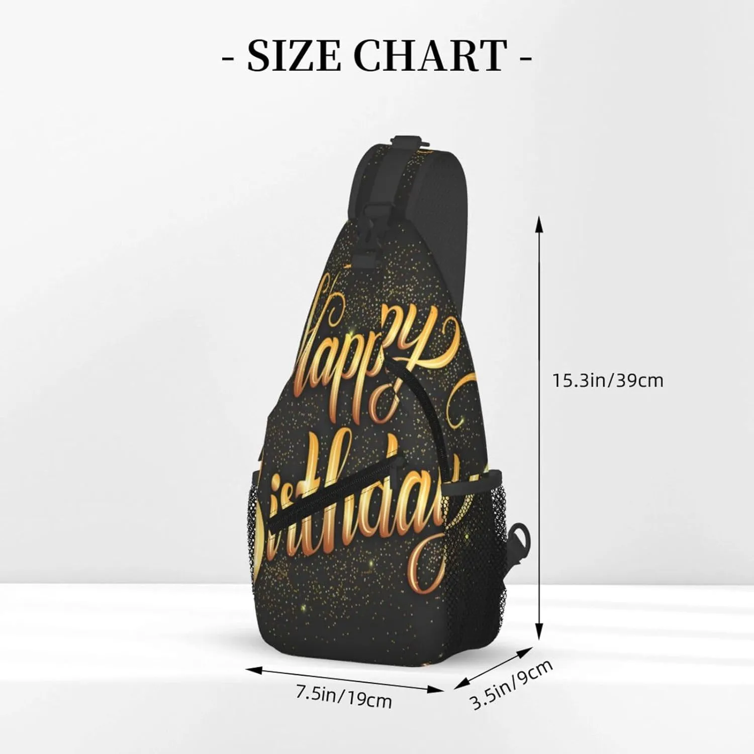 Crossbody Sling Bag for Men Women, Happy Birthday Golden Sling Backpack Shoulder Chest Bag, Anti Theft Travel Hiking Daypacks