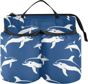 Cup Holder Travel Multifunctional Dolphin Silhouettes Blue and White Drink Carrier Luggage Hold Two Coffee Mugs for Flight Attendants Businessmen vaso plegable para