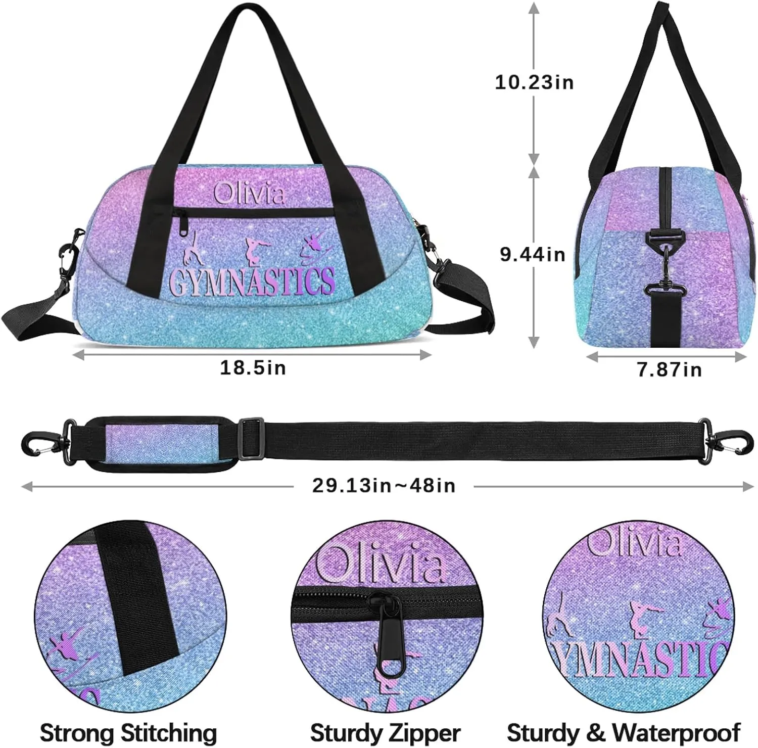 Custom Gymnastics Duffel Bag Personalized Name Dance Ballet Bags Waterproof Customized