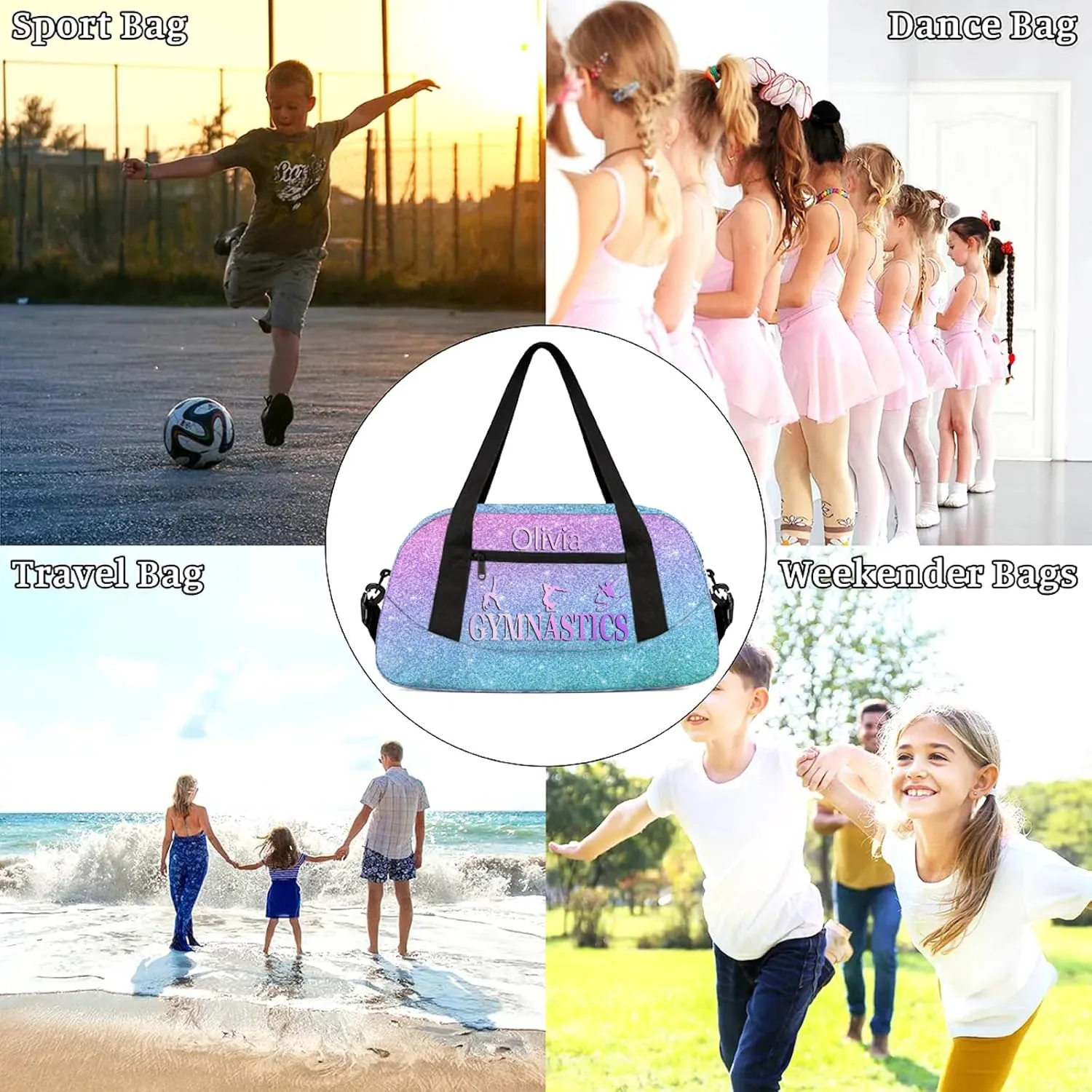 Custom Gymnastics Duffel Bag Personalized Name Dance Ballet Bags Waterproof Customized
