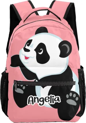 Custom Kids Backpack, Personalized Student School Bags for Boys & Girls, Bookbags for Travel Cute Panda Pink