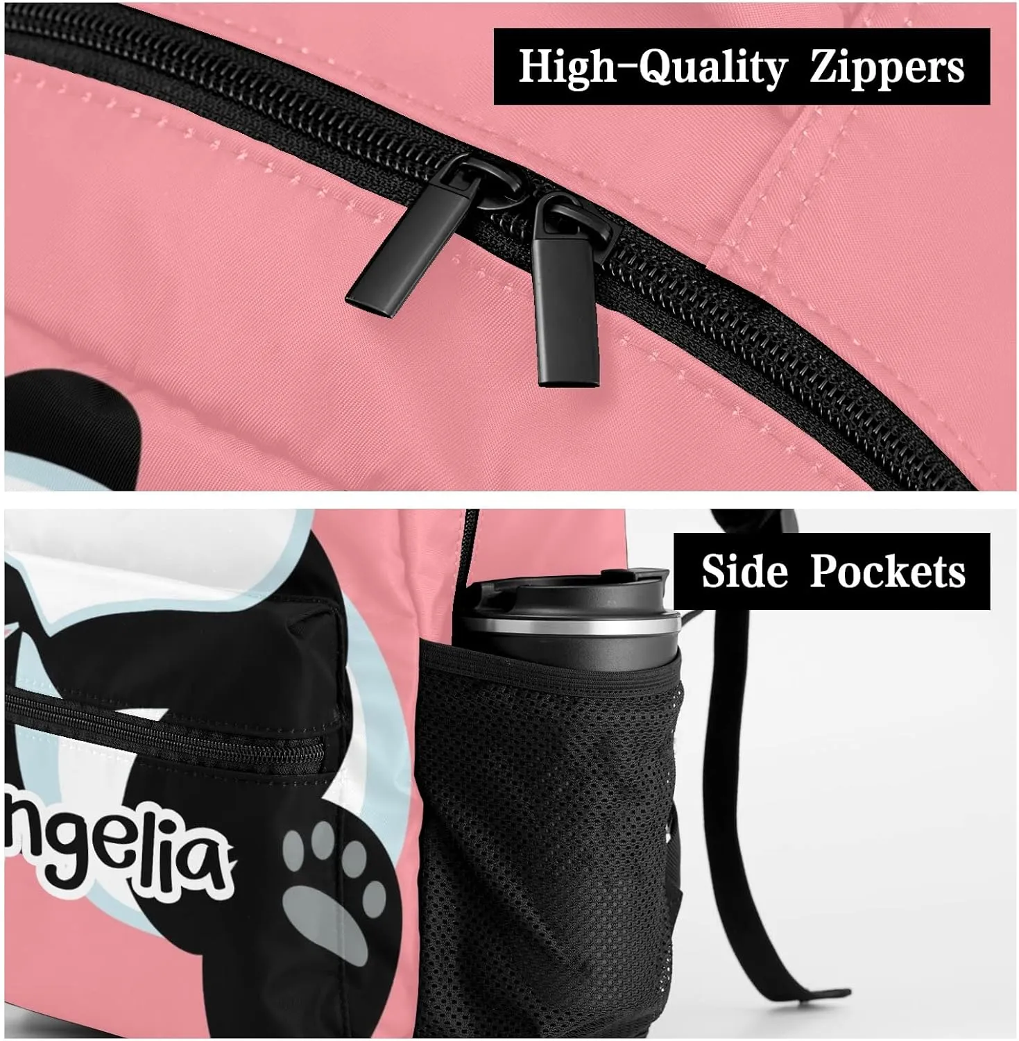 Custom Kids Backpack, Personalized Student School Bags for Boys & Girls, Bookbags for Travel Cute Panda Pink
