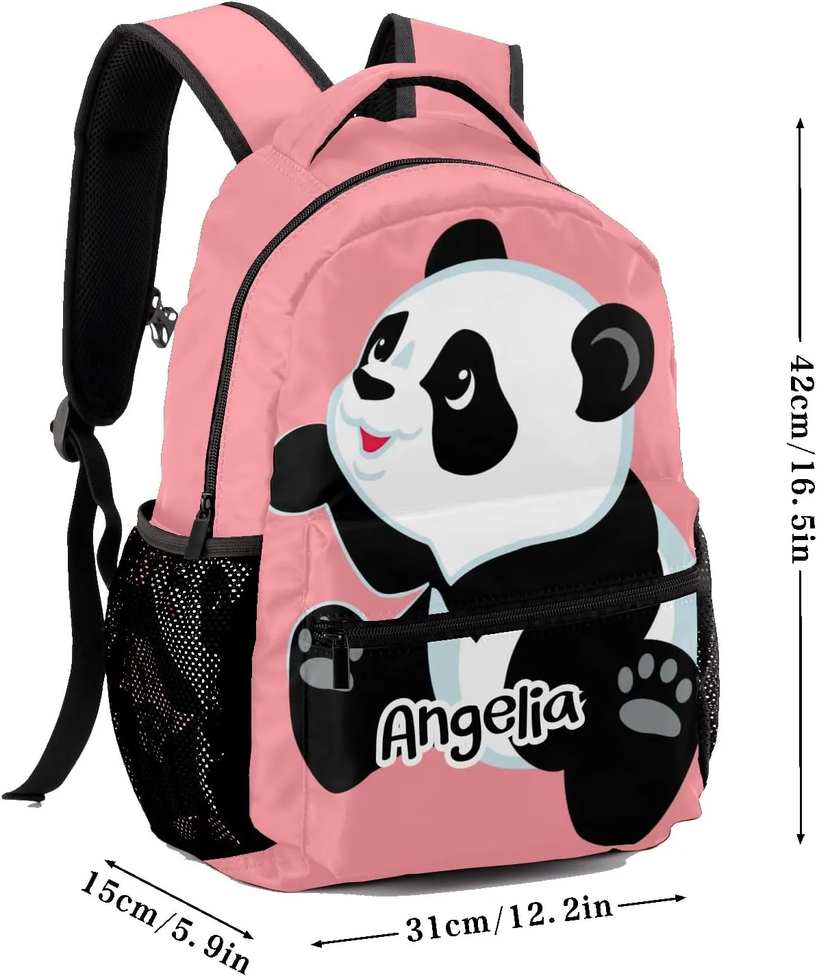 Custom Kids Backpack, Personalized Student School Bags for Boys & Girls, Bookbags for Travel Cute Panda Pink