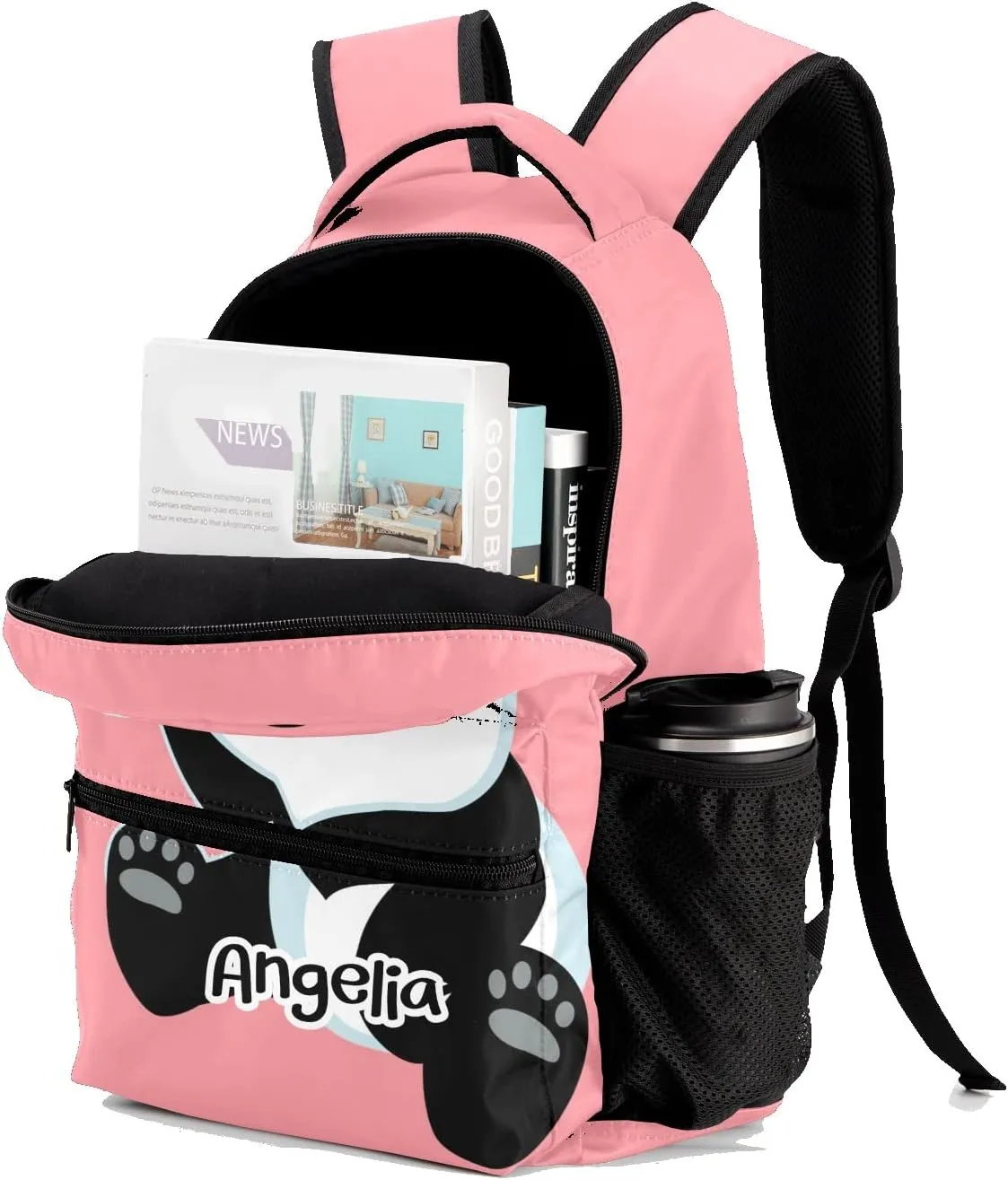Custom Kids Backpack, Personalized Student School Bags for Boys & Girls, Bookbags for Travel Cute Panda Pink