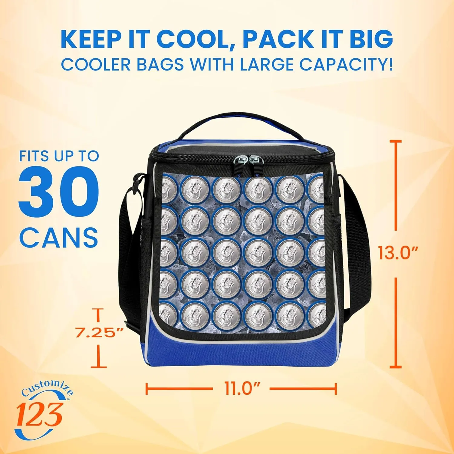 Custom Soft Cooler Bag - Personalize Your Insulated Bag | for Corporate Events or Gifts - Leak Proof Customizable Portable Cooler Bag Holds 30 Beer Cans - 13 x 11 x 7.25 - Customize 123