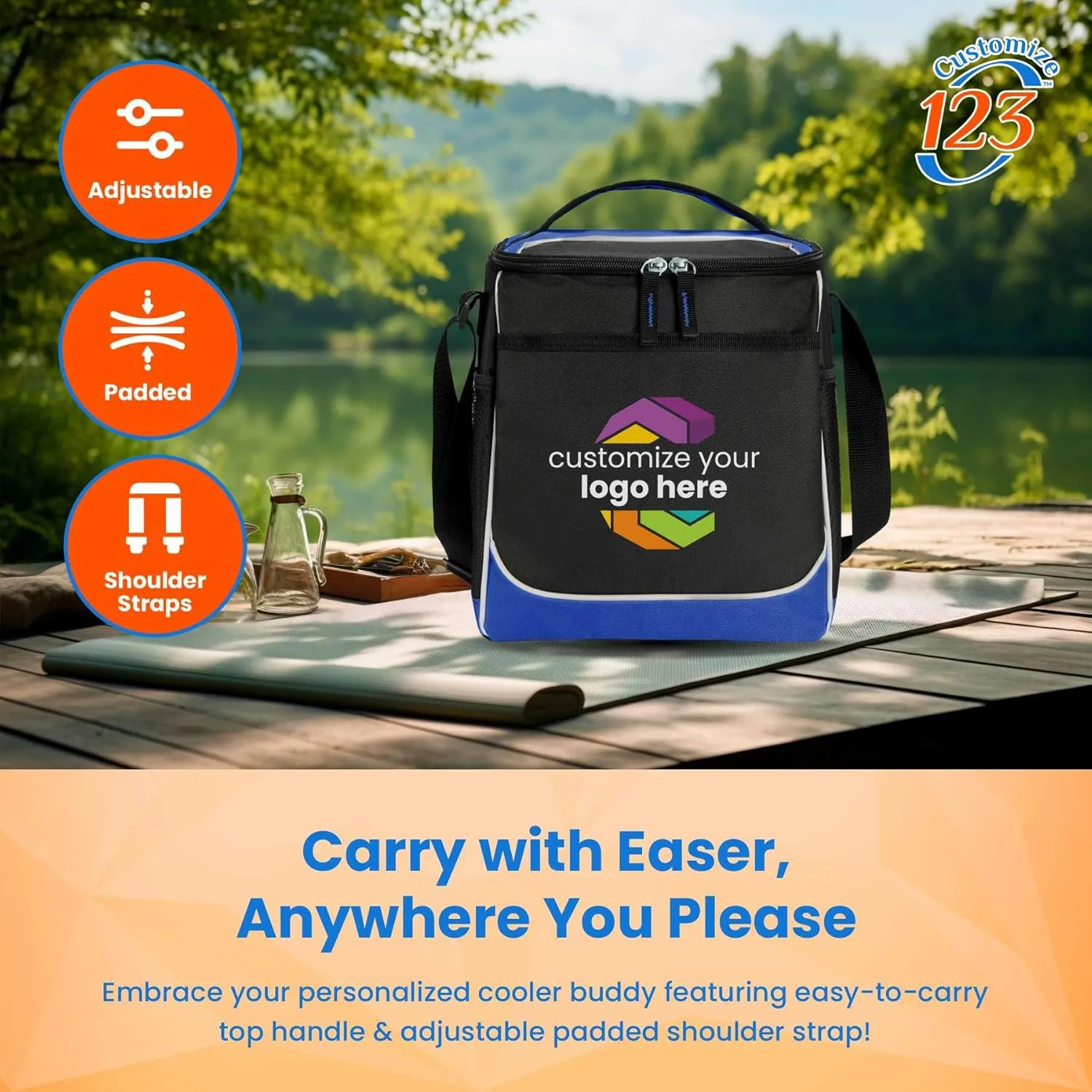 Custom Soft Cooler Bag - Personalize Your Insulated Bag | for Corporate Events or Gifts - Leak Proof Customizable Portable Cooler Bag Holds 30 Beer Cans - 13 x 11 x 7.25 - Customize 123