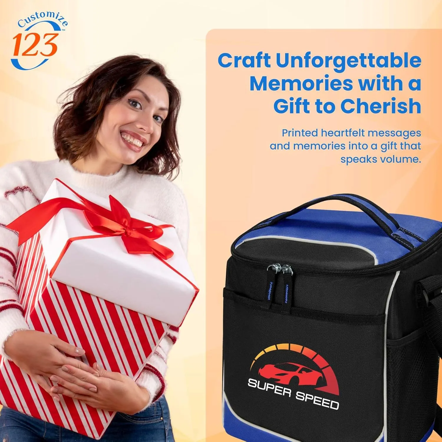 Custom Soft Cooler Bag - Personalize Your Insulated Bag | for Corporate Events or Gifts - Leak Proof Customizable Portable Cooler Bag Holds 30 Beer Cans - 13 x 11 x 7.25 - Customize 123