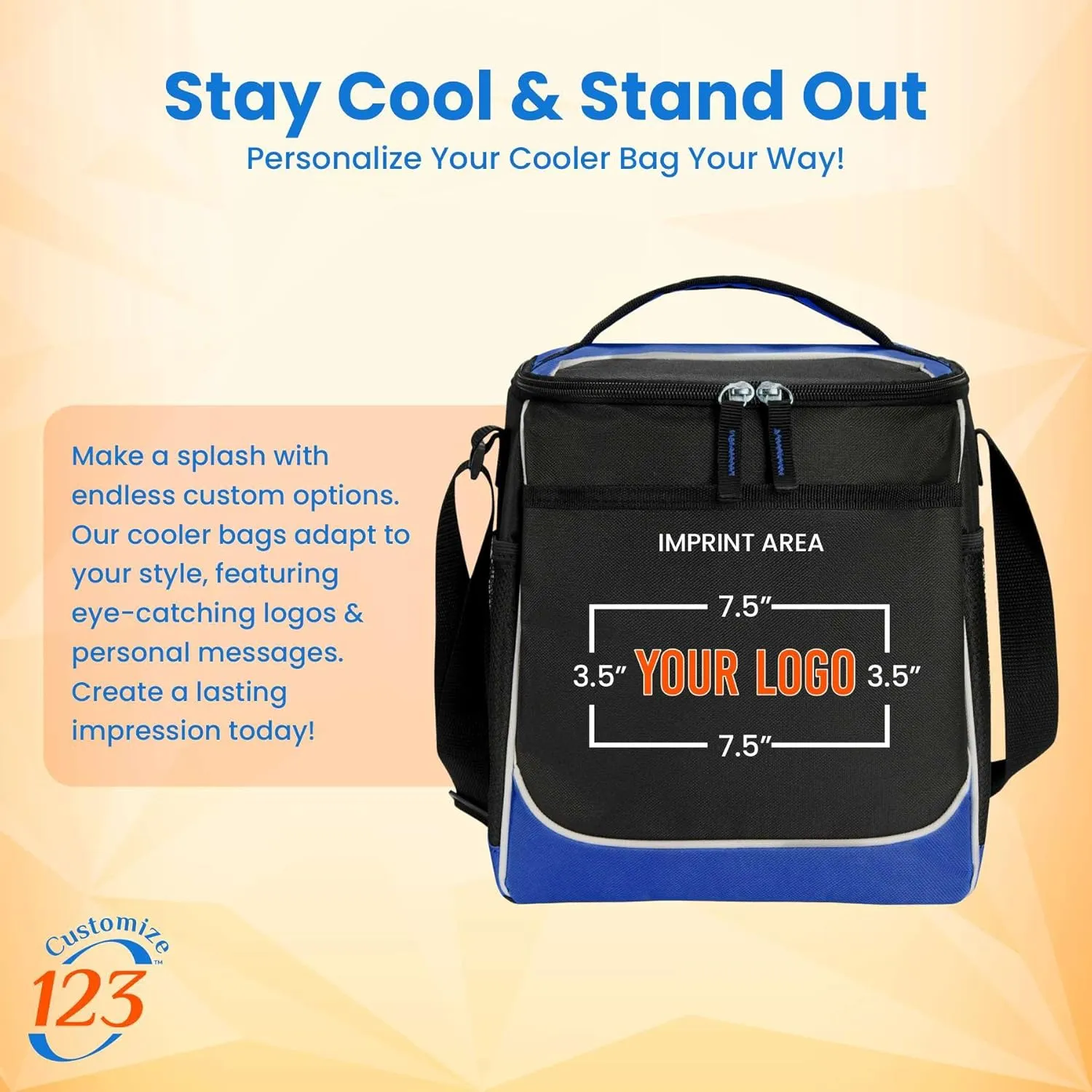 Custom Soft Cooler Bag - Personalize Your Insulated Bag | for Corporate Events or Gifts - Leak Proof Customizable Portable Cooler Bag Holds 30 Beer Cans - 13 x 11 x 7.25 - Customize 123