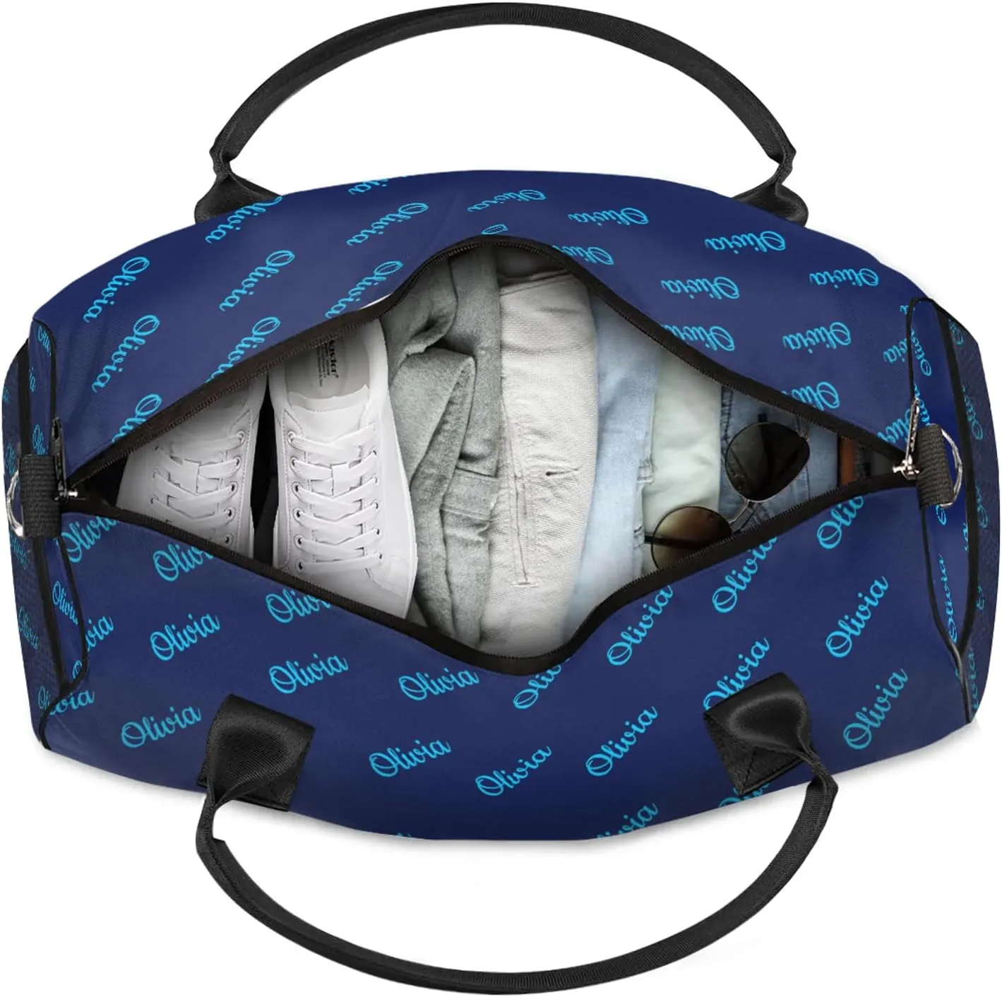 Custom Sport Duffel Bags Personalized Travel Overnight Bag Waterproof Customized Dance Bag Lightweight Carry-On Tote for Women Men 17.4in, Dark Blue