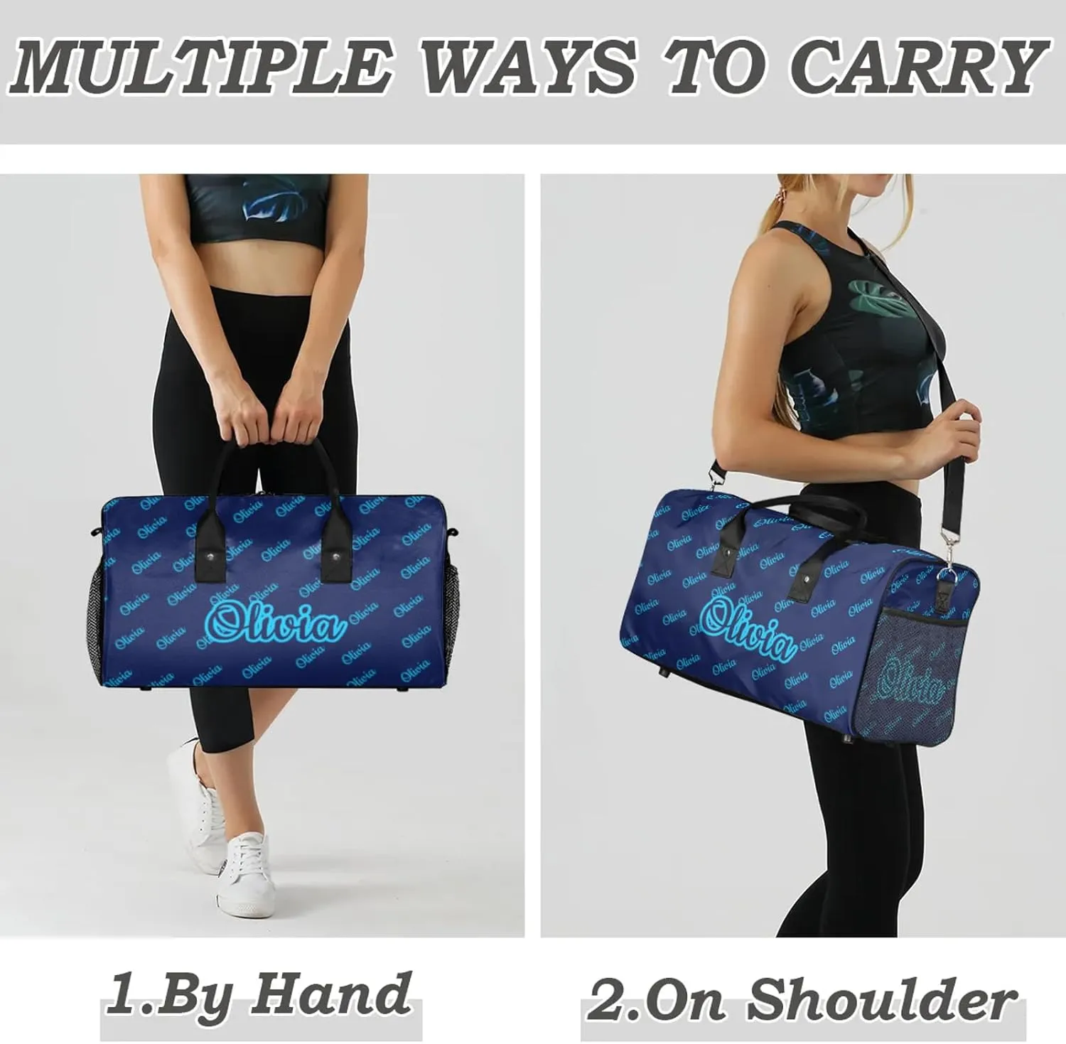 Custom Sport Duffel Bags Personalized Travel Overnight Bag Waterproof Customized Dance Bag Lightweight Carry-On Tote for Women Men 17.4in, Dark Blue