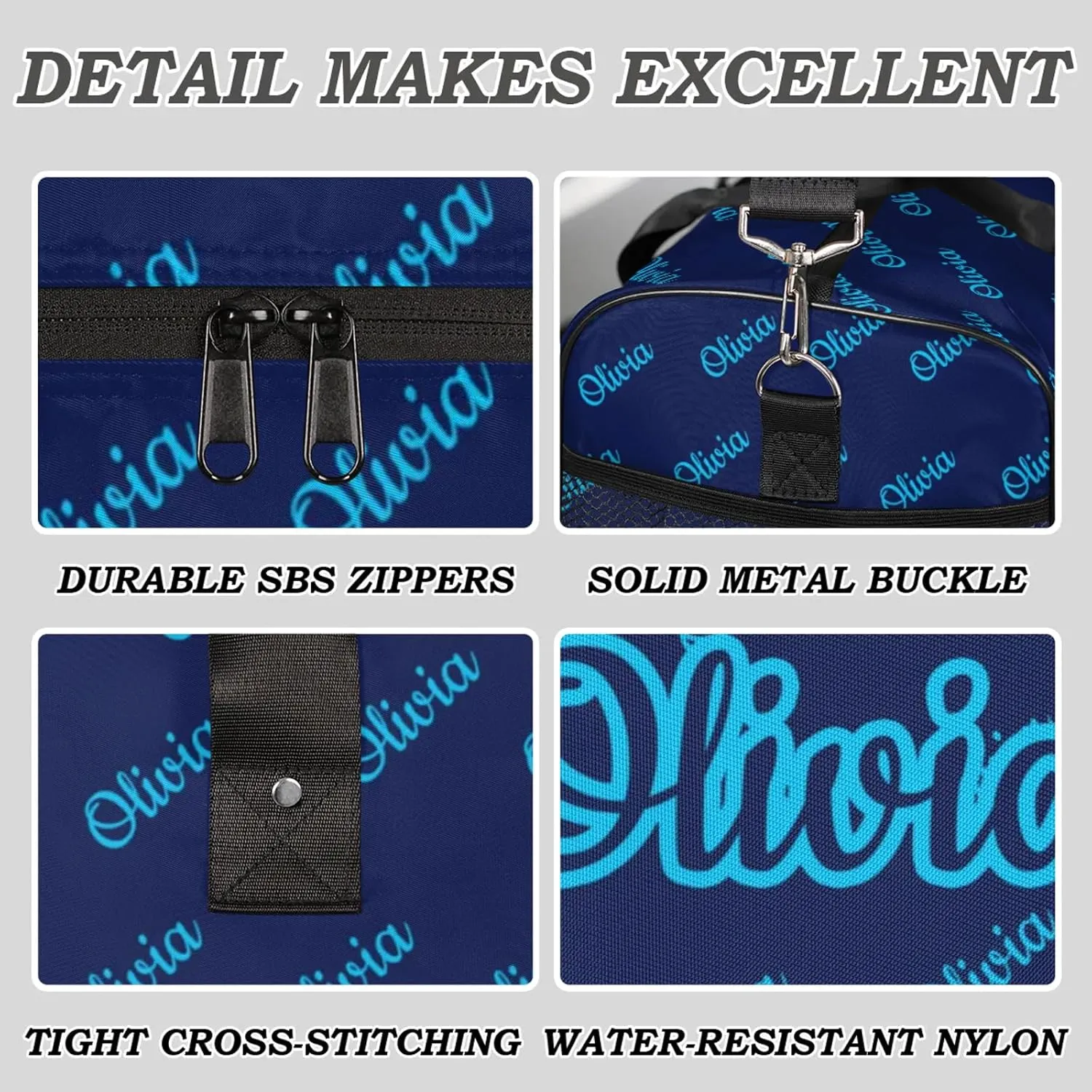 Custom Sport Duffel Bags Personalized Travel Overnight Bag Waterproof Customized Dance Bag Lightweight Carry-On Tote for Women Men 17.4in, Dark Blue