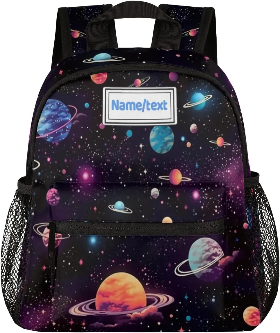 Custom Toddler Backpack Boy Girl Personalized Kids Backpack with Name, Space Galaxy Constellation Planet Pattern Preschool Bag with Chest Strap, Nursery Rucksack for Kindergarten Kids Gift