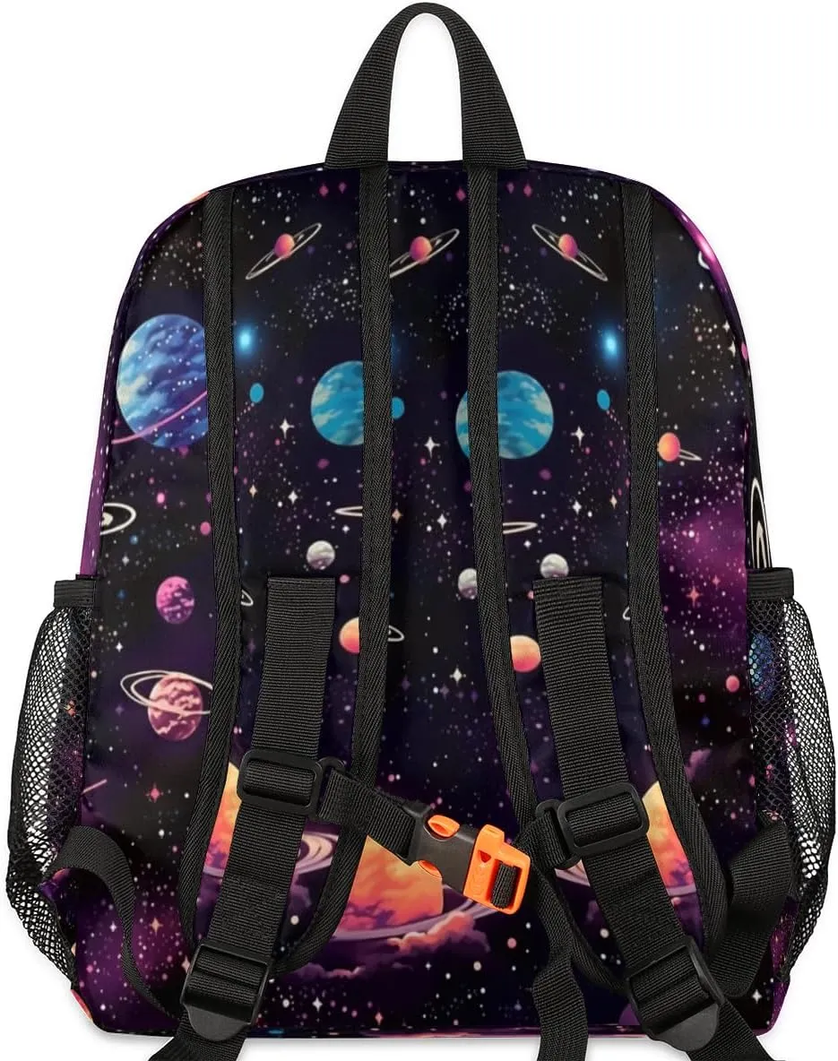 Custom Toddler Backpack Boy Girl Personalized Kids Backpack with Name, Space Galaxy Constellation Planet Pattern Preschool Bag with Chest Strap, Nursery Rucksack for Kindergarten Kids Gift