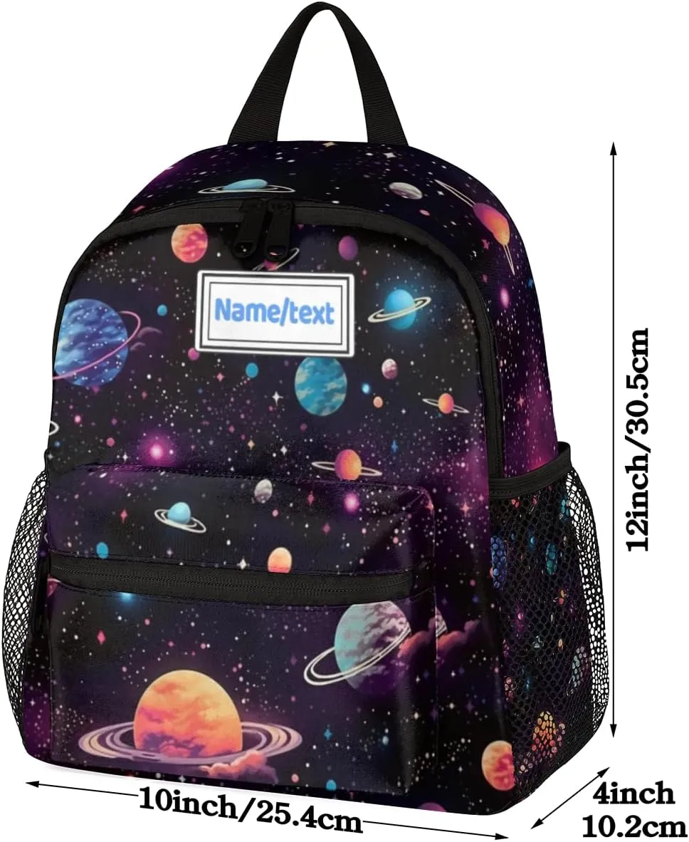 Custom Toddler Backpack Boy Girl Personalized Kids Backpack with Name, Space Galaxy Constellation Planet Pattern Preschool Bag with Chest Strap, Nursery Rucksack for Kindergarten Kids Gift