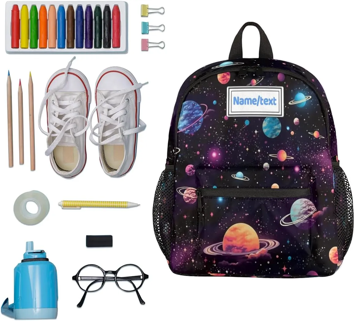 Custom Toddler Backpack Boy Girl Personalized Kids Backpack with Name, Space Galaxy Constellation Planet Pattern Preschool Bag with Chest Strap, Nursery Rucksack for Kindergarten Kids Gift