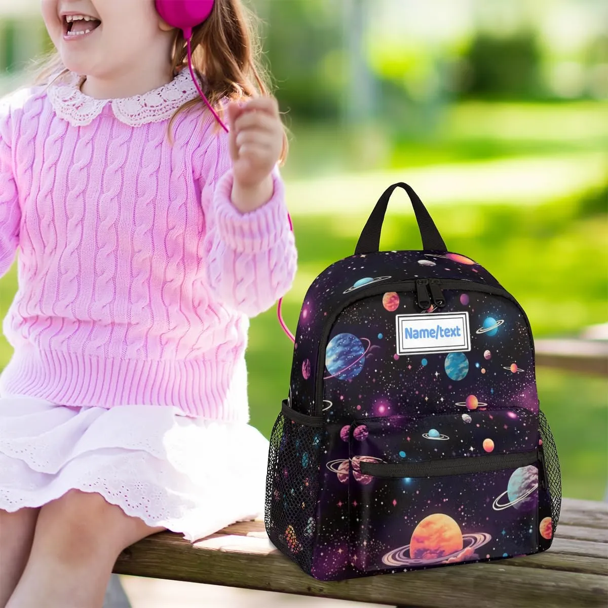 Custom Toddler Backpack Boy Girl Personalized Kids Backpack with Name, Space Galaxy Constellation Planet Pattern Preschool Bag with Chest Strap, Nursery Rucksack for Kindergarten Kids Gift