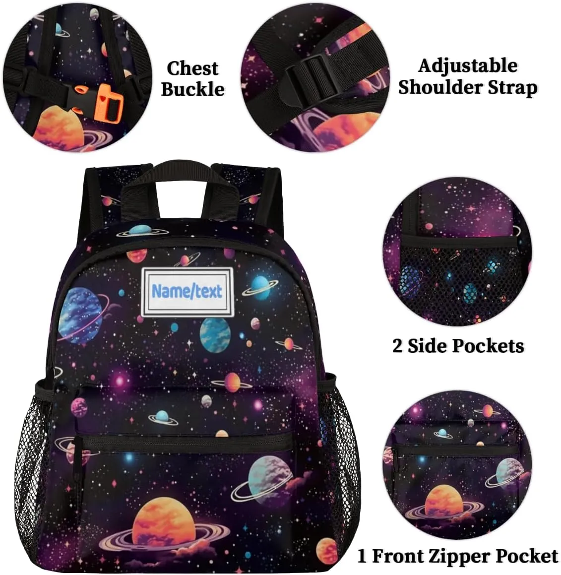 Custom Toddler Backpack Boy Girl Personalized Kids Backpack with Name, Space Galaxy Constellation Planet Pattern Preschool Bag with Chest Strap, Nursery Rucksack for Kindergarten Kids Gift