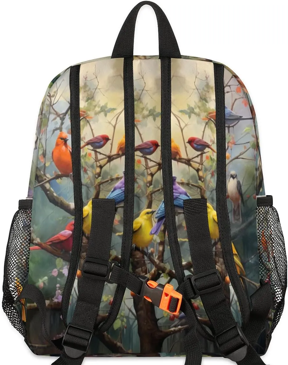 Custom Toddler Backpack for Boy Girl Personalized Kids Backpack with Name, Colorful Birds Tree Branch Preschool Bag with Chest Strap, Nursery Rucksack for Kindergarten Children Kids Gift