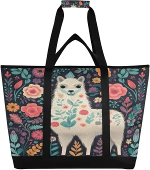 Cute Alpaca Reusable Insulated Lunchbox Cooler Bag, Leakproof Kitchen Grocery Bag Collapsible Portable Cooler Tote Bag for Picnic, Camping, Office, Travel