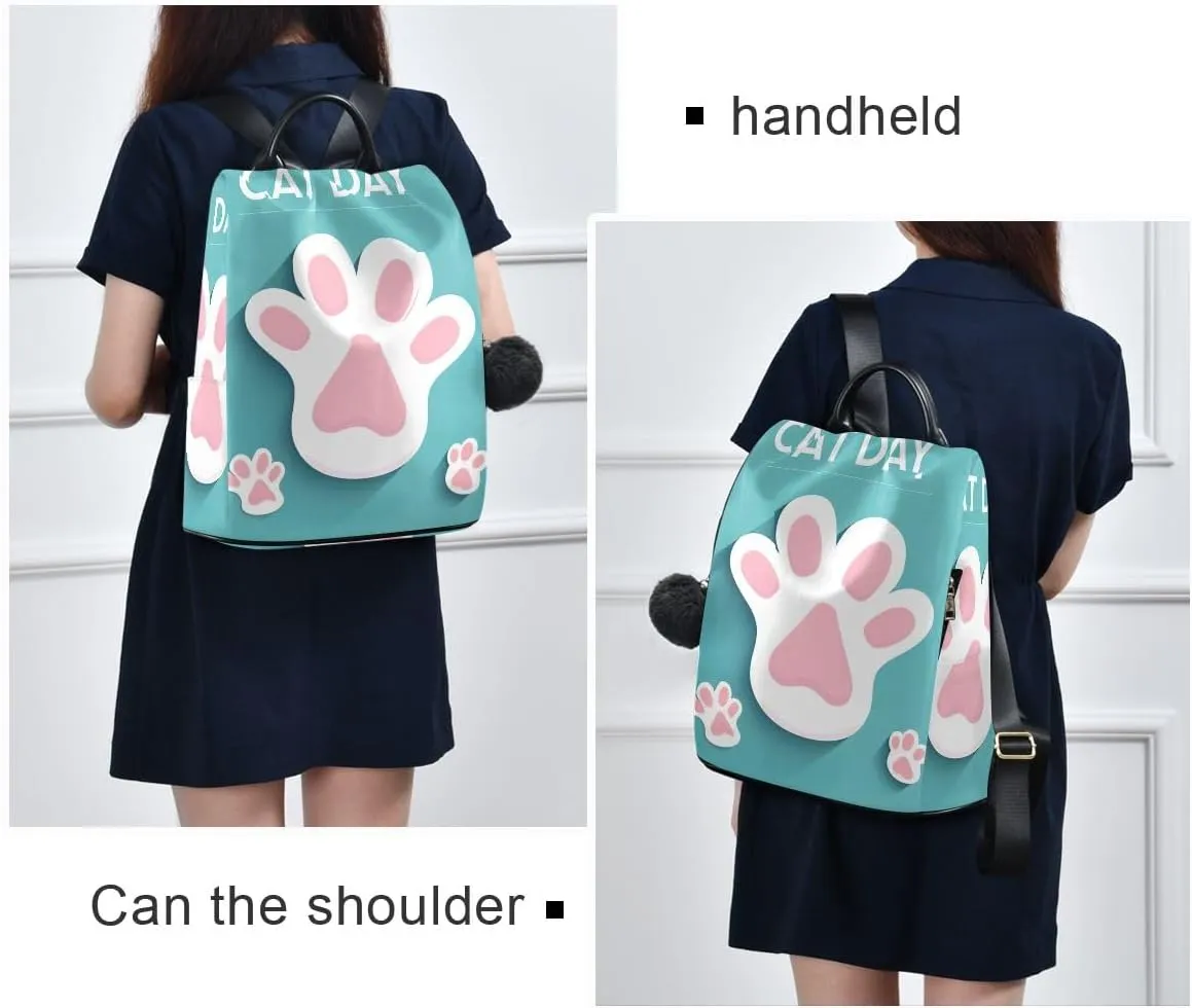 Cute Cat Day Paw Print Backpack Purse for Women Fashion Rucksack Anti Theft Handbag Travel Bag